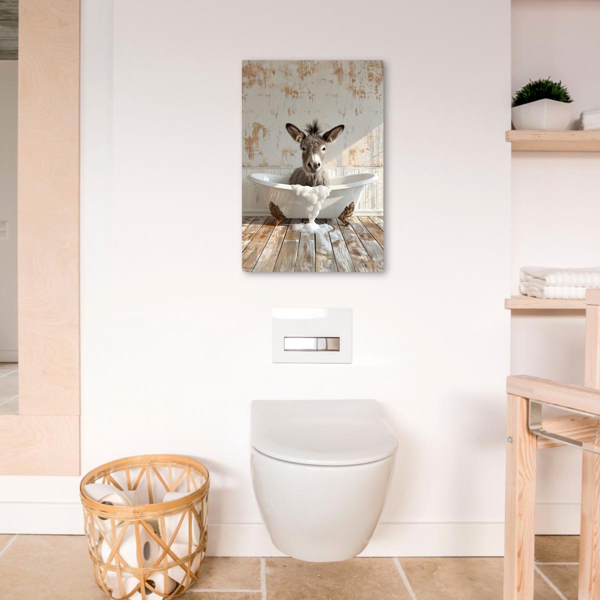 LEINWANDBILD Esel - Tiere - Badewanne - Schaumstoff Wanddeko 40x60 cm - Weiß, Textil (40/60cm) - MuchoWow