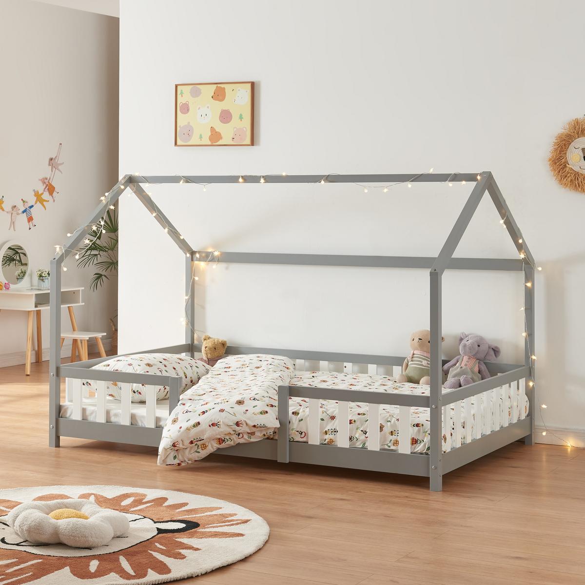 HAUSBETT Sisimiut - Hellgrau/Weiß, Holz (120/200cm) - [en.casa]