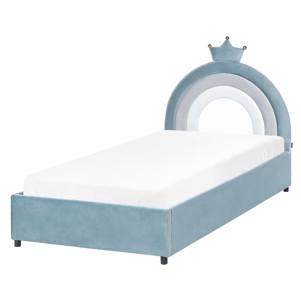 KINDERBETT mit Stauraum 90/200 Samtstoff Blau Grisetot - Blau, Textil (90/200cm) - Beliani
