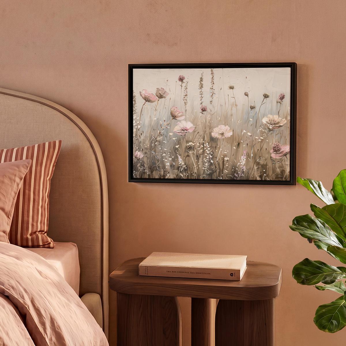 LEINWAND Bilder mit Rahmen - Blumen - Rosa - Modern - Beige - 40x30 - Beige, Textil (40/30cm) - MuchoWow