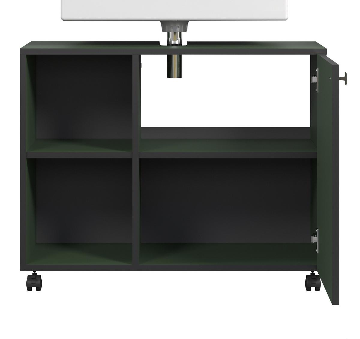 WASCHBECKENUNTERSCHRANK grün 80 cm, Badschrank auf Rollen - Schwarz/Grün, Holzwerkstoff/Metall (80/64/42cm) - Top.Furn