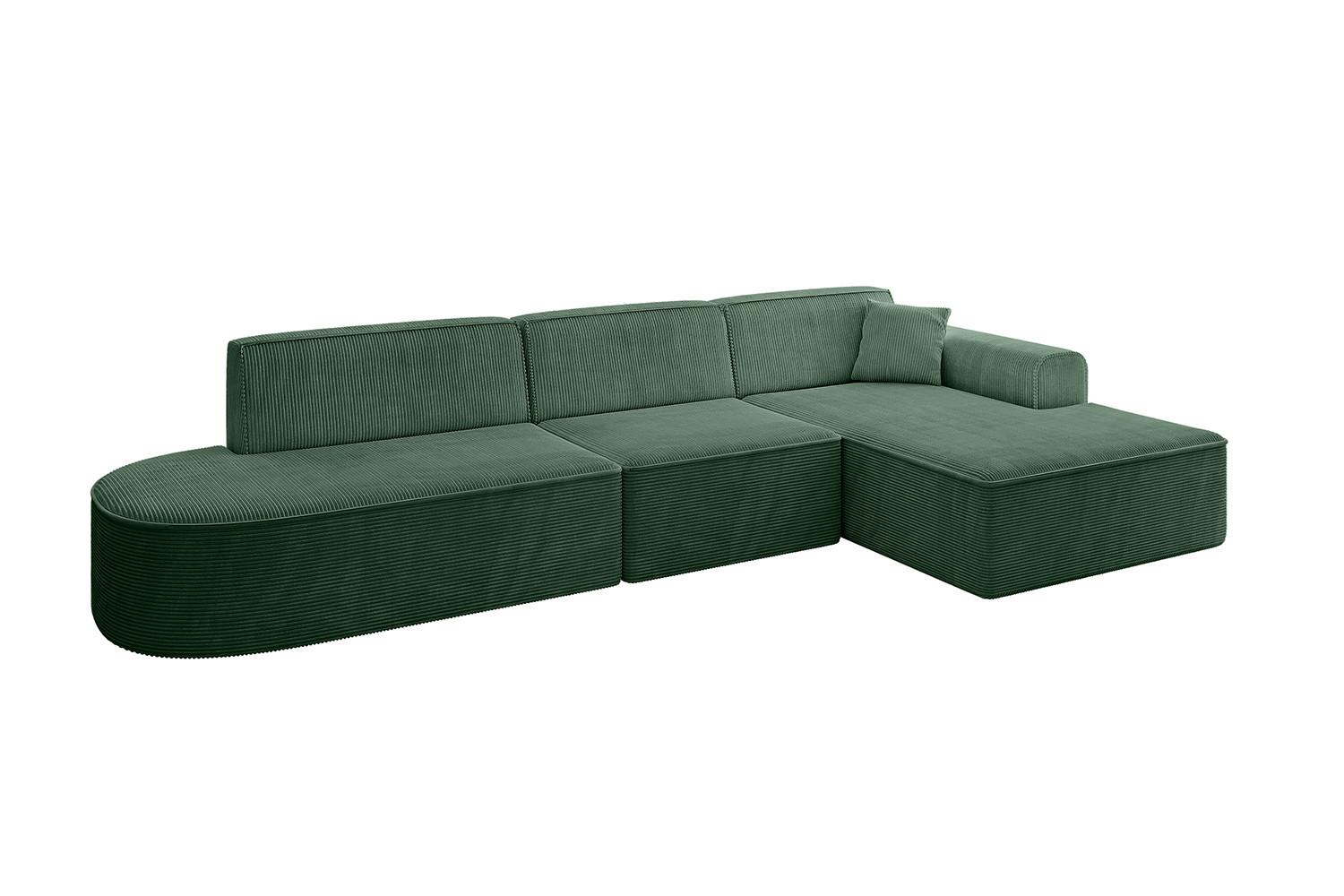ECKSOFA Ottomane Rechts IREA-L2-v3 - 327x165x77 cm Grün - Currygelb, Holzwerkstoff/Textil (327/165cm) - ALTDECOR