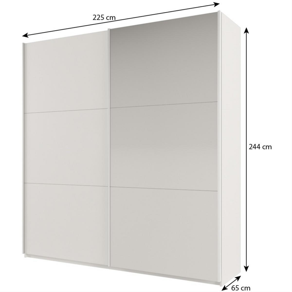 SCHWEBETÜRENSCHRANK Rossa mit 2 Türen und Spiegel, 225 cm, Platinfarben - Platinfarben, Holzwerkstoff (225/244/65cm) - Beautysofa