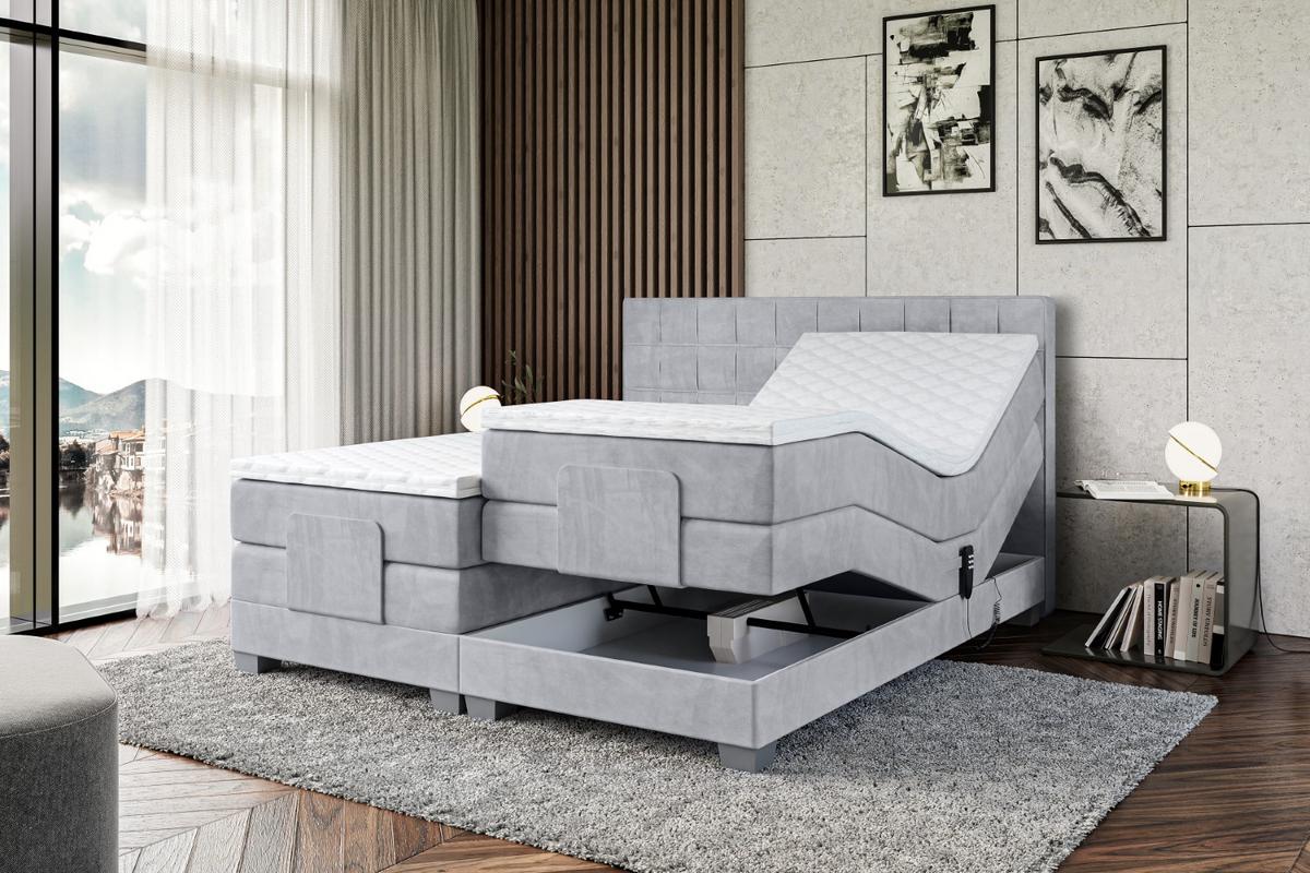 BOXSPRINGBETT elektrisch verstellbar mit 2 Matratzen H4/Taschenfederung OSTO EL 140 x 200 Grau - Grau, Holzwerkstoff (147/200cm) - ALTDECOR