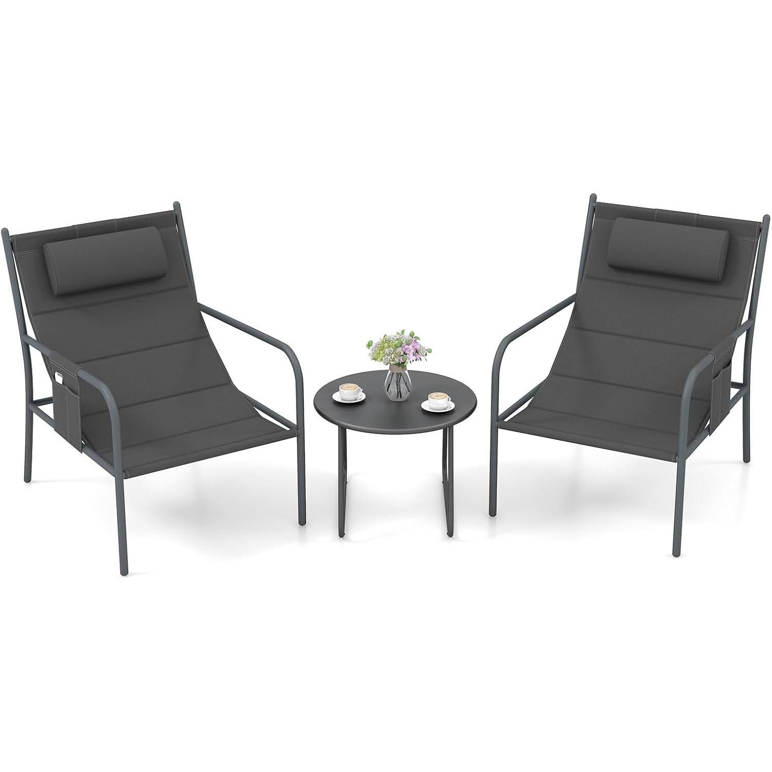 GARTENMÖBEL Set Grau(3-teilig) - Grau, Metall - COSTWAY