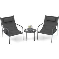 GARTENMÖBEL Set Grau(3-teilig) - Grau, Metall - COSTWAY