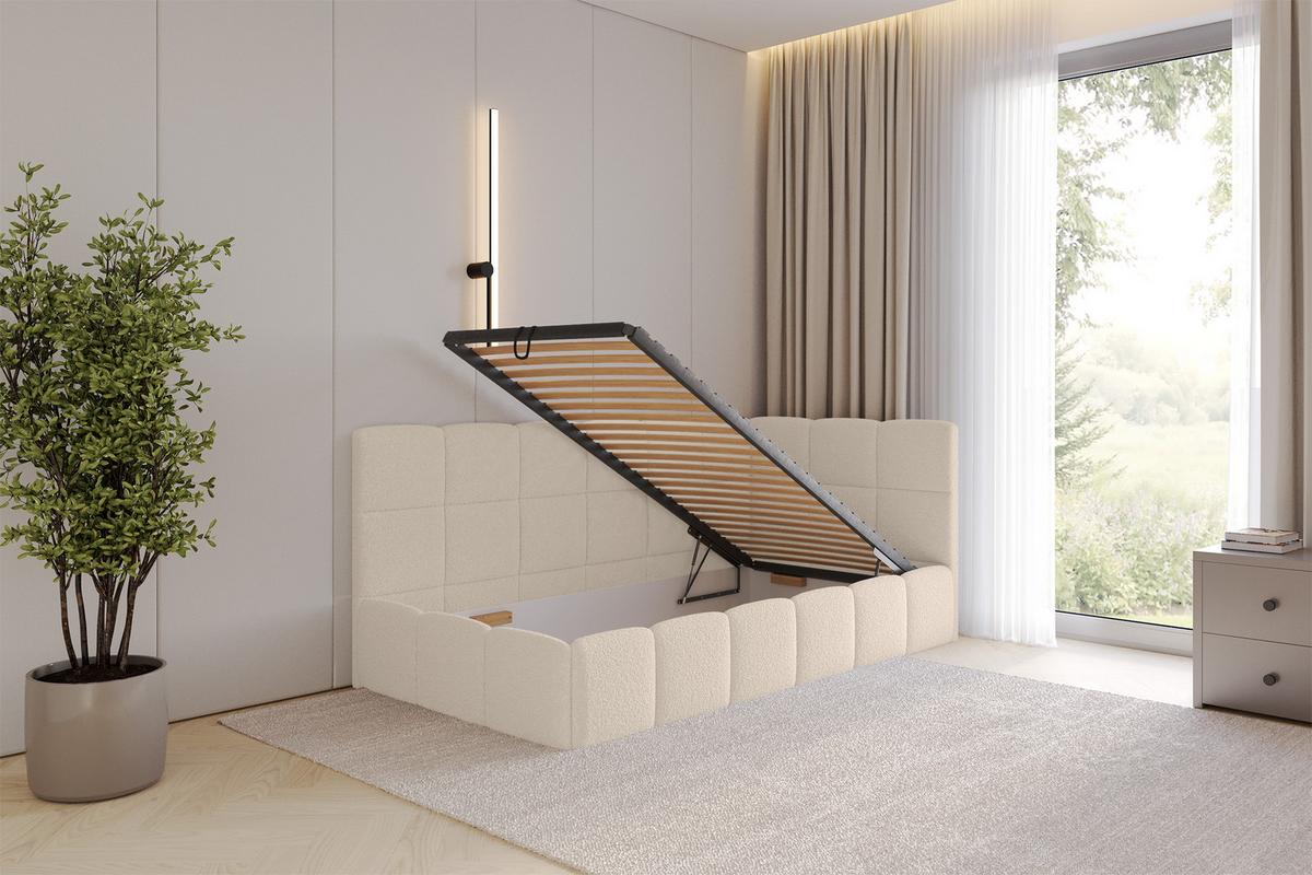 EINZELBETT Jugendbett mit Bettkasten Links, mit Matratze - LIVY 90x200 Dunkelbeige - Mokka, Holzwerkstoff/Textil (90/200cm) - ALTDECOR