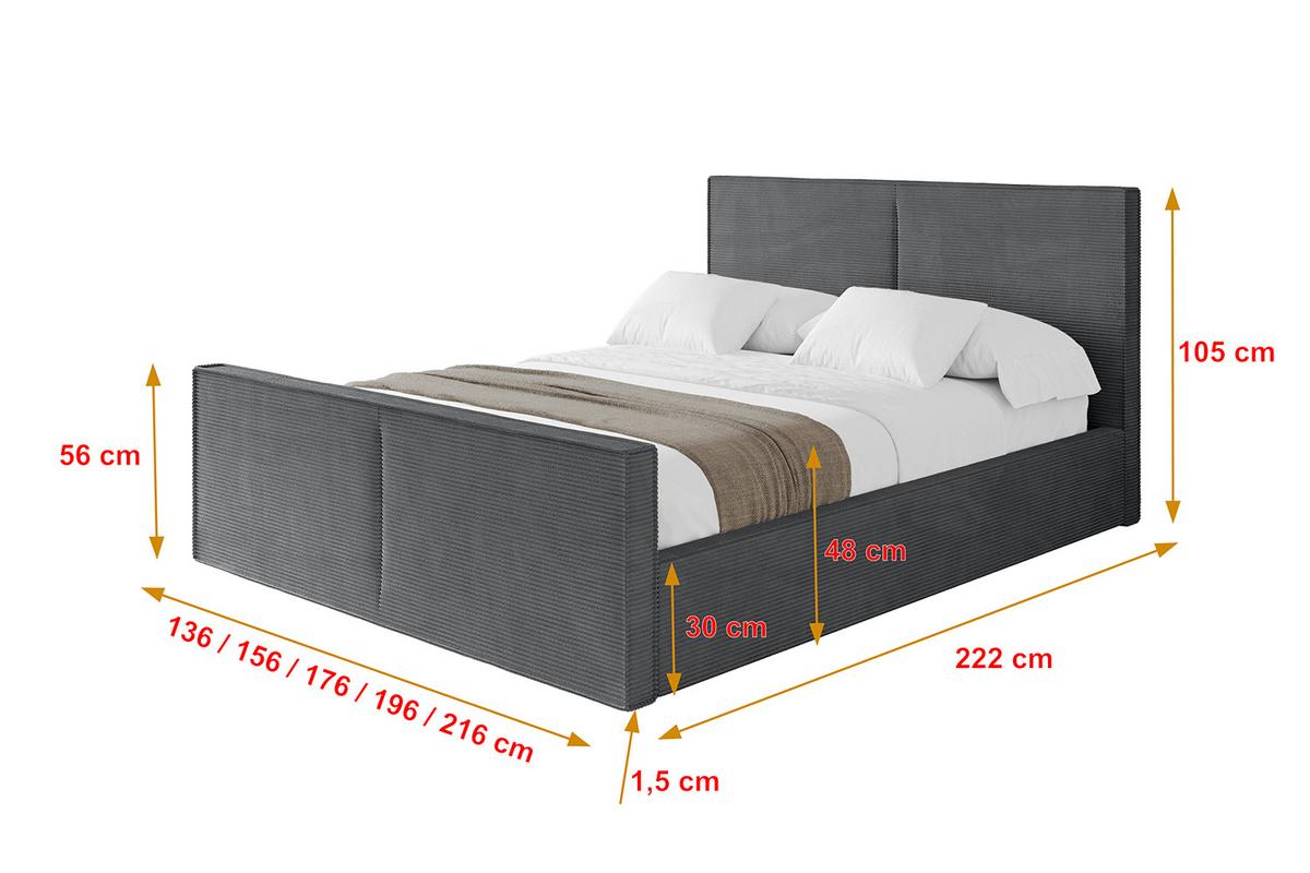 POLSTERBETT mit Bettkasten, Fußteil und Lattenrost, Boxbett ohne Matratze - VANTO-Z 180x200 Dunkelgrau - Anthrazit, Holzwerkstoff/Textil (180/200cm) - ALTDECOR