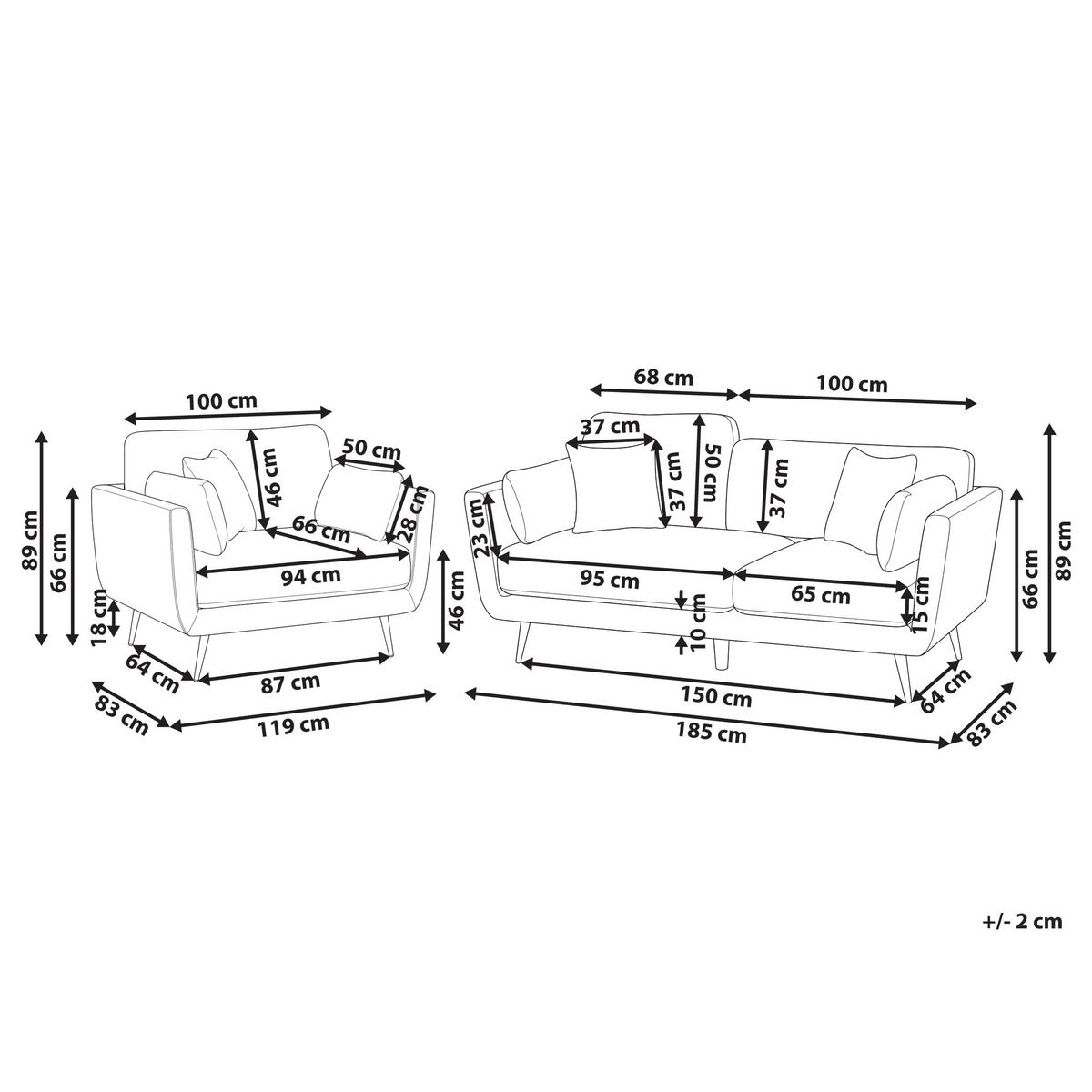 SOFA-SET 4-Sitzer Stoff Braun Bolga - Hellbraun/Braun, Textil (185/89/83cm) - Beliani
