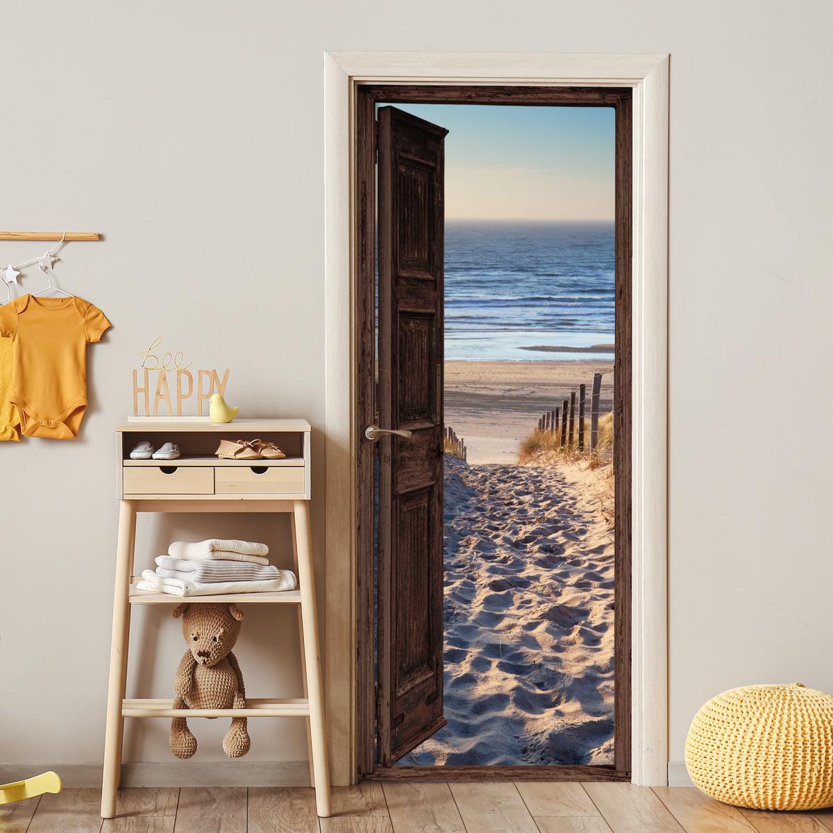 TÜRAUFKLEBER Durchblick - Strand - Meer - Weg - Dünen 90x215 cm - Türtapete - Sandfarben, Kunststoff (90/0.1cm) - MuchoWow