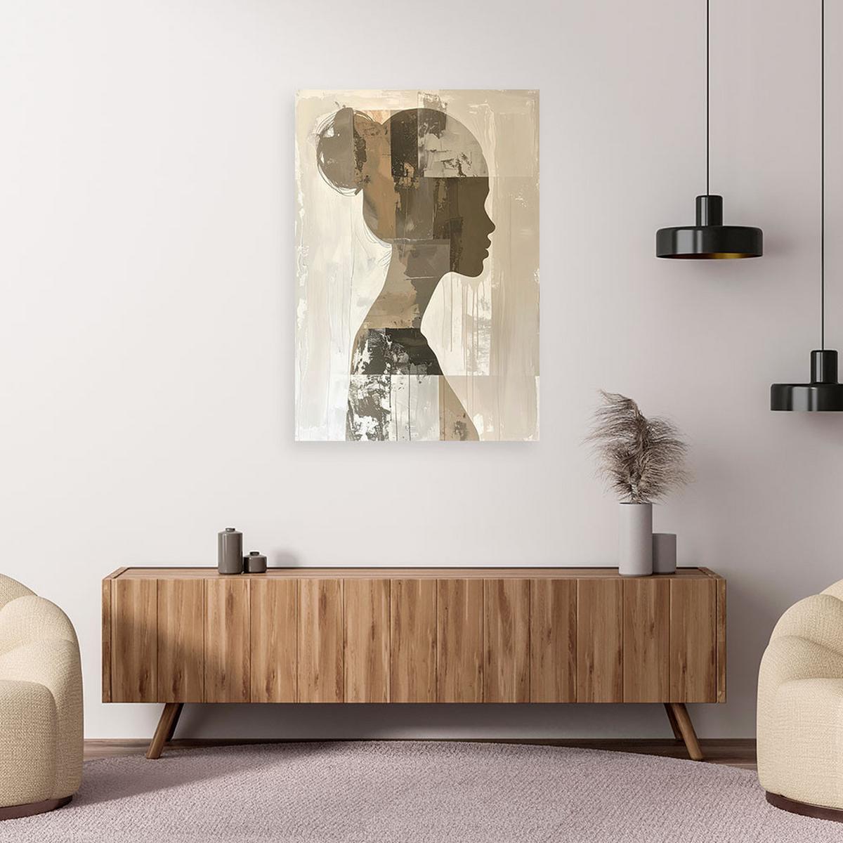 LEINWANDBILD, Weibliche Figur abstrakt in beige Boho Stil - Beige, Textil (80/120cm) - Feeby