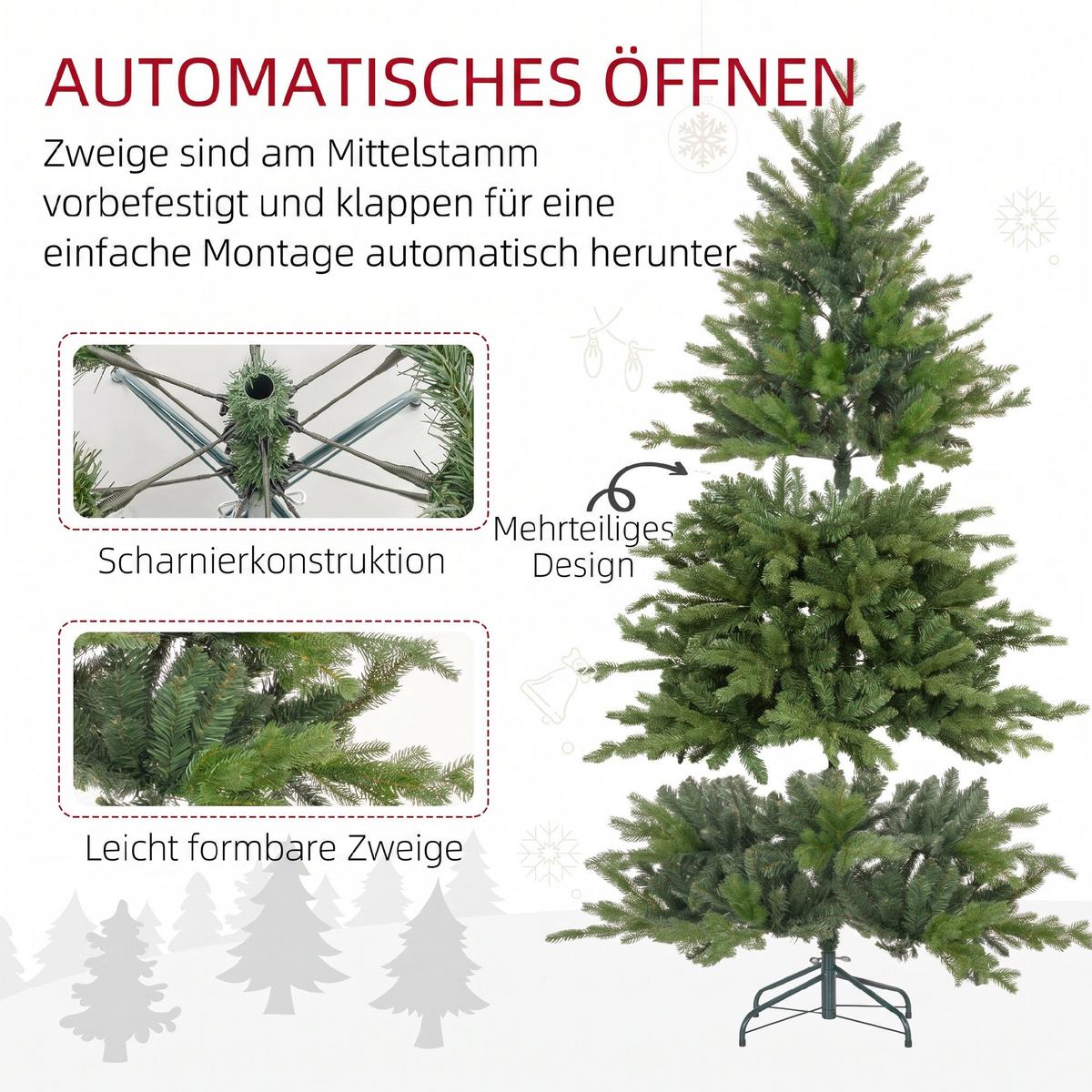 KÜNSTLICHER-WEIHNACHTSBAUM Kunststoff Metall Grün - Grün, Kunststoff (210cm) - HOMCOM