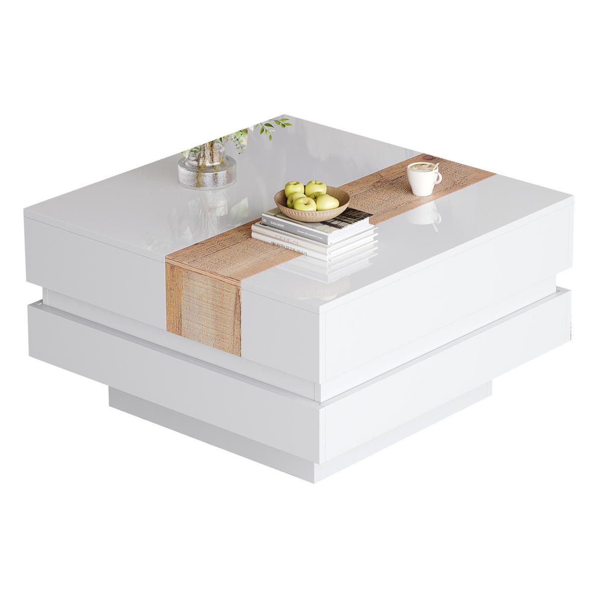 COUCHTISCH mit Hochglanz & Stauraum - Weiß, Holzwerkstoff (70/70/39cm) - Urban Meuble