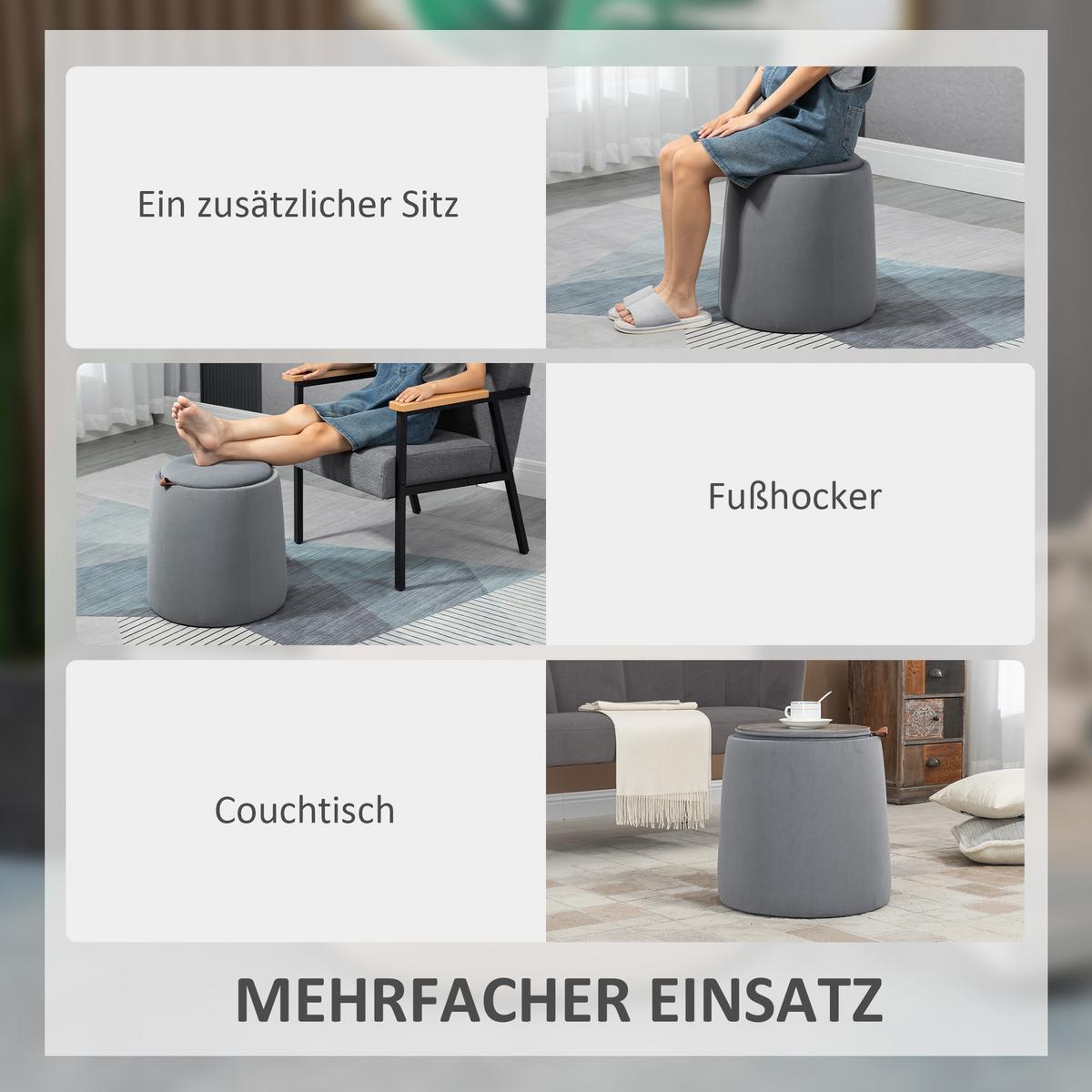 2-IN-1 Ottomane Sitzhocker inklusive Stauraum, abnehmbaren Deckel in Samtoptik - Braun/Naturfarben, Holz/Kunststoff (44/47.5/44cm) - HOMCOM