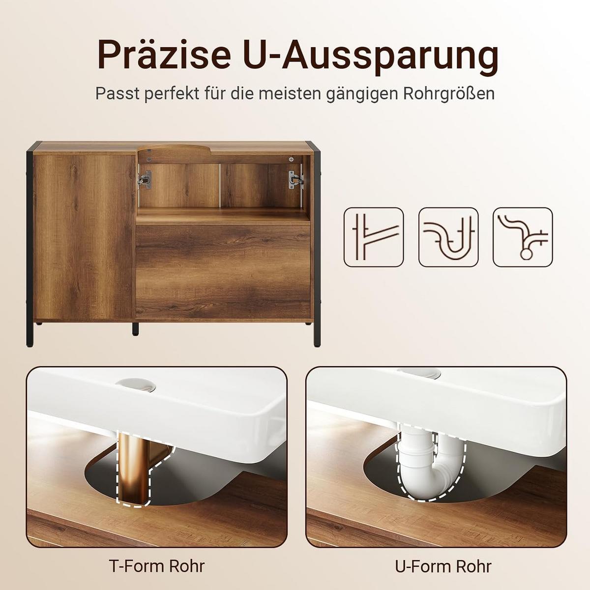 WASCHBECKENUNTERSCHRANK 90cm Breit mit U-Aussparung - Hellbraun, Holzwerkstoff (90/60/30cm) - SoBuy