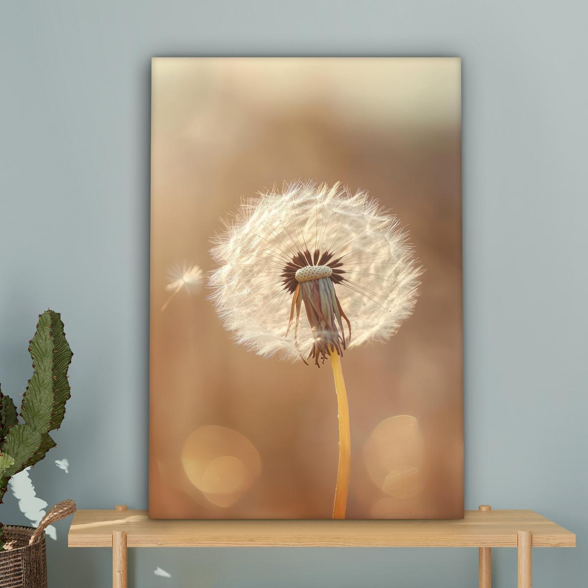 LEINWANDBILD Löwenzahn - Beige - Natur - Blume Wanddeko Schlafzimmer 60x90 cm - Hellbraun, Textil (60/90cm) - MuchoWow