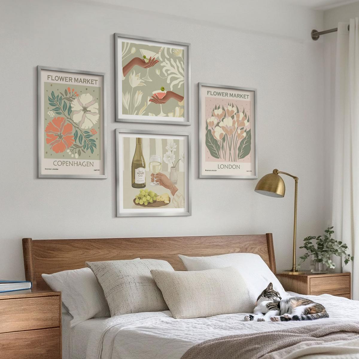 BILDER SET 4er Set - 50x50 cm & 40x60 cm Silberner Rahmen - Blumenposter Weinstadt - Silberfarben, Kunststoff (50/50cm) - TULUP