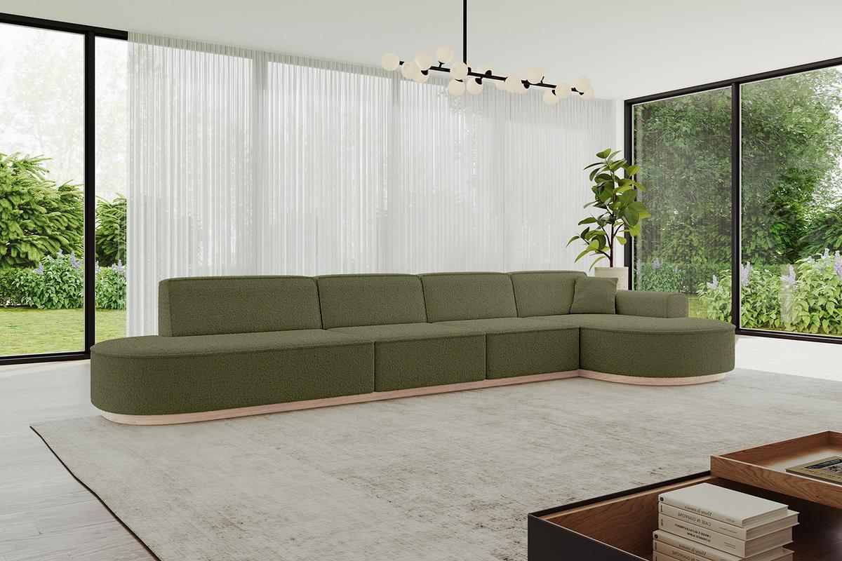 ECKSOFA Ottomane Rechts MARI-L3-v1 - 413x171x83 cm Grün Bouclé - Grün, Holzwerkstoff/Textil (171/413cm) - ALTDECOR