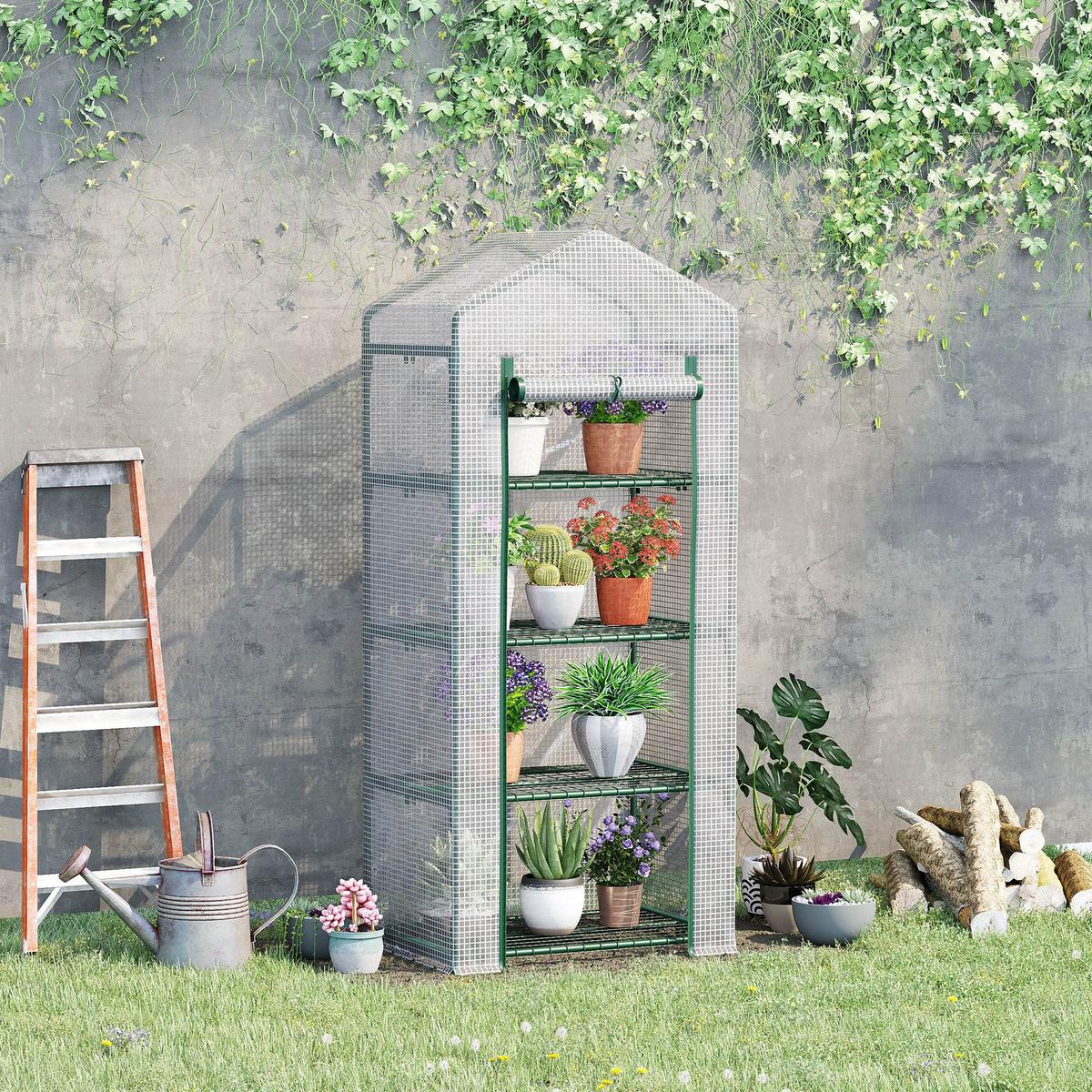FOLIENGEWÄCHSHAUS, Weiß, PVC, Stahl - Weiß, Kunststoff (50/160/70cm) - Outsunny