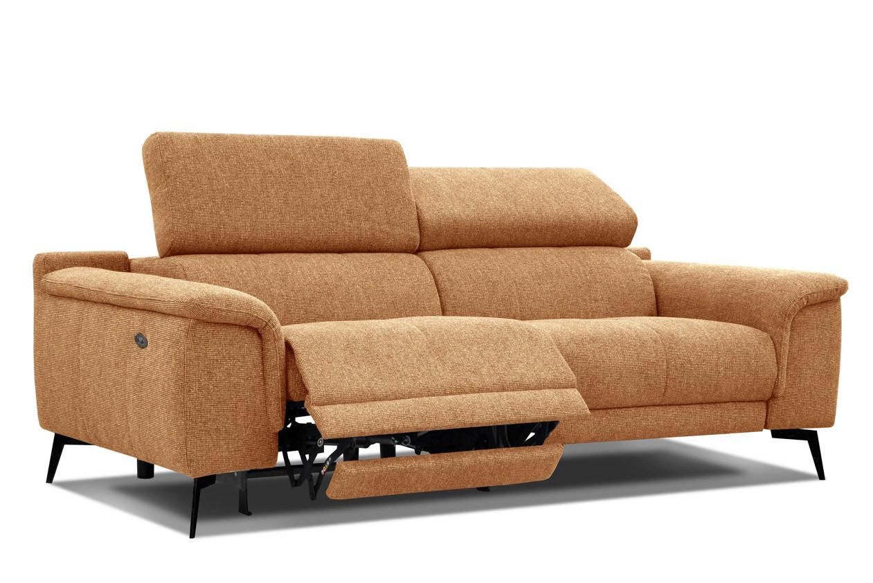 RELAXSOFA FIERO 3-Sitzer mit 1 Relaxfunktion, orange - Schwarz/Orange, Holzwerkstoff/Textil (212/82/103cm) - Wozimo
