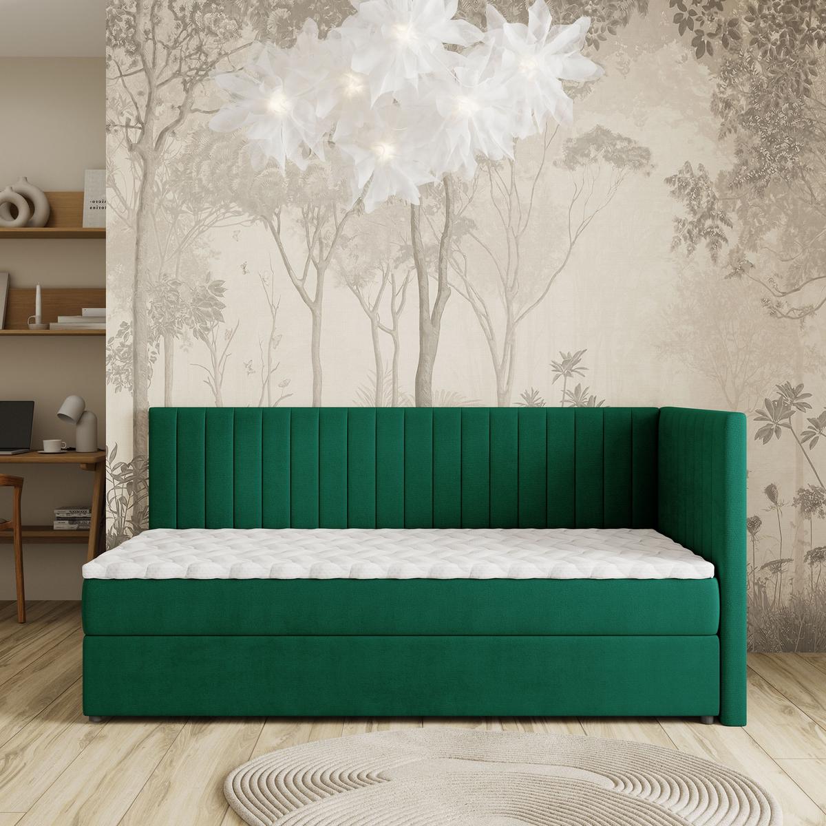 BOXBETT ARIS 90x200 cm mit Matratze und Topper, H2+H3 - Grün - Grün, Holz (90/200cm) - MASSENO