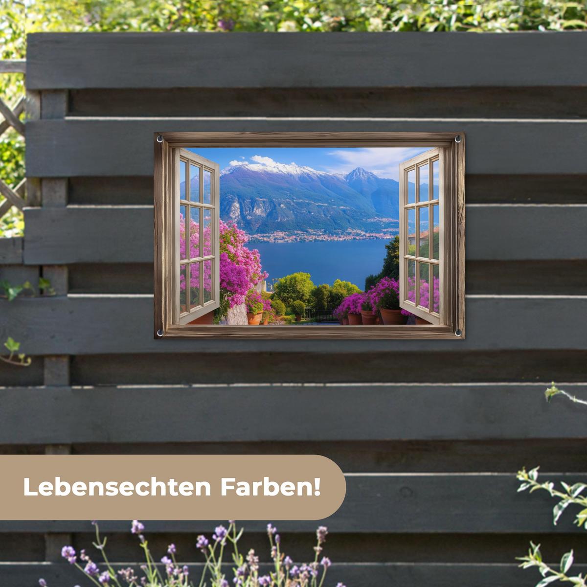 GARTENPOSTER Durchblick - Berg - Landschaft - Ausblicke - See Gartendeko 90x60 cm - Blau, Kunststoff (90/60/0.2cm) - OnlyWow