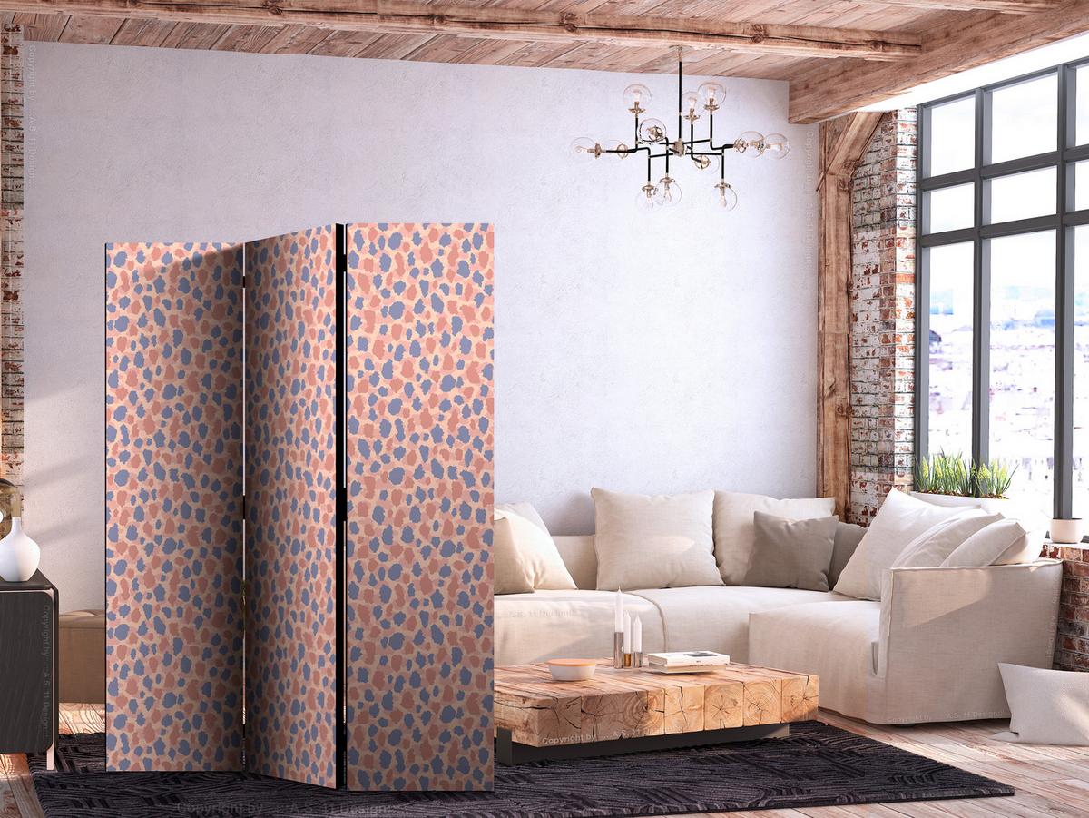 PARAVENT Beidseitig Bedruckter 3-tlg 135x172 cm Bunte Punkte - Flieder/Rosa, Holz/Textil (135/172/3cm) - Muralo