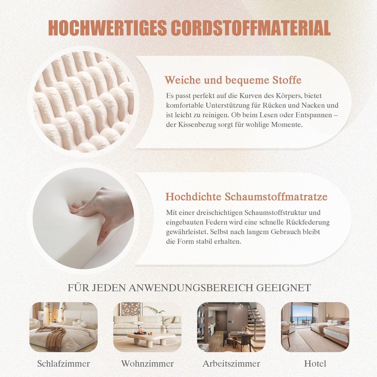 2-SITZER SOFA cordstoff mit seitentaschen & federkern - Beige, Textil (191/85/94cm) - Urban Meuble