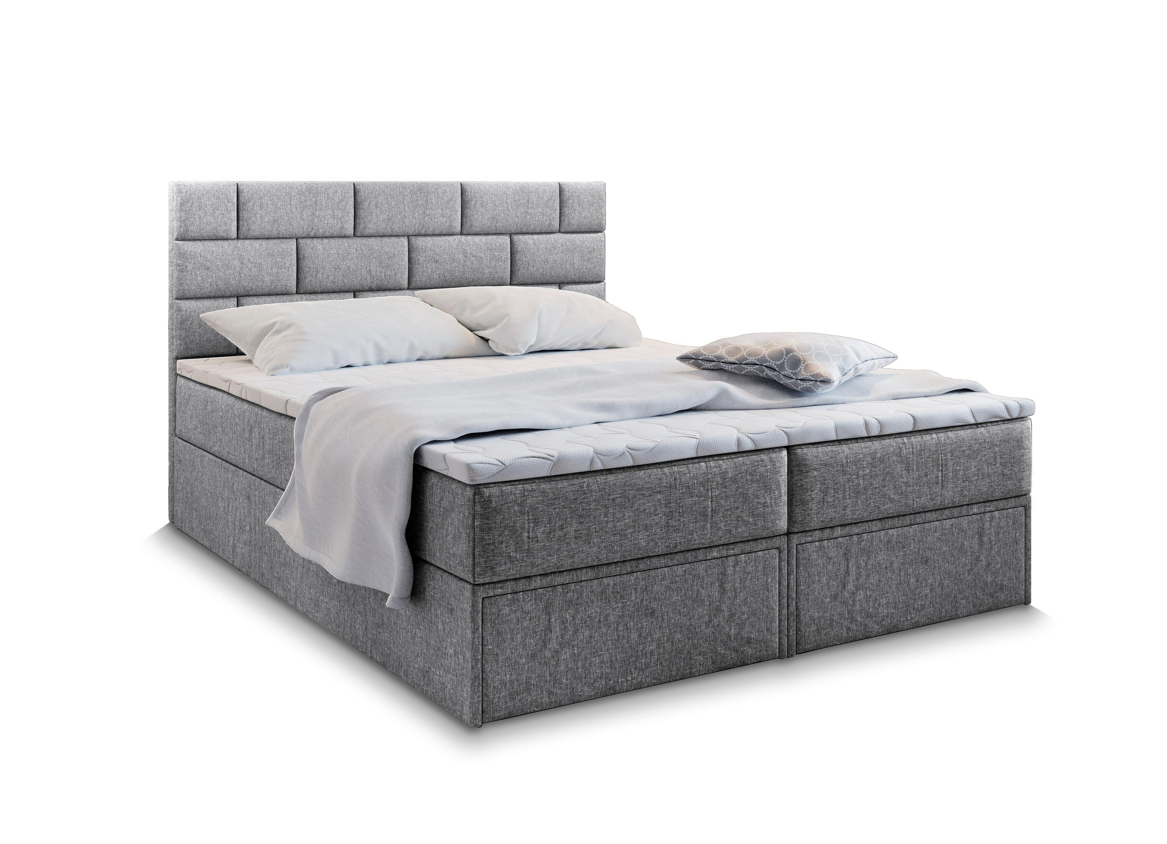BOXBETT ARINOS 160x200 cm mit Matratze und Topper - Hellgrau - Hellgrau, Holz (160/200cm) - MASSENO