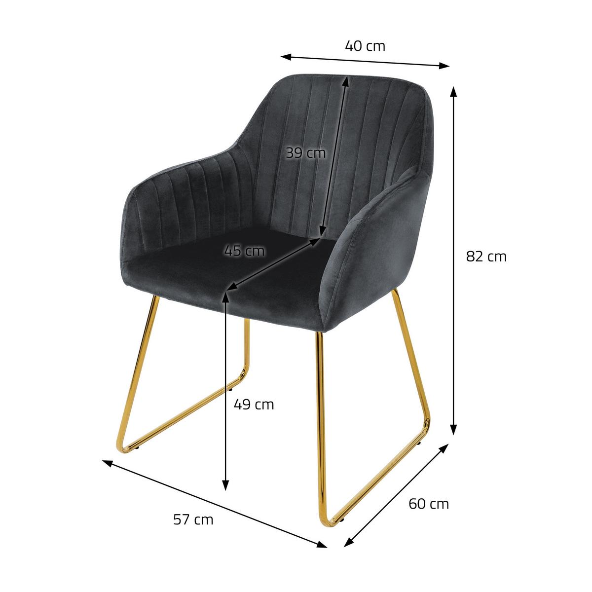 ESSZIMMERSTÜHLE 4er Set Grau Samt - Goldfarben/Grau, Textil/Metall (60/82/57cm) - ML-DESIGN