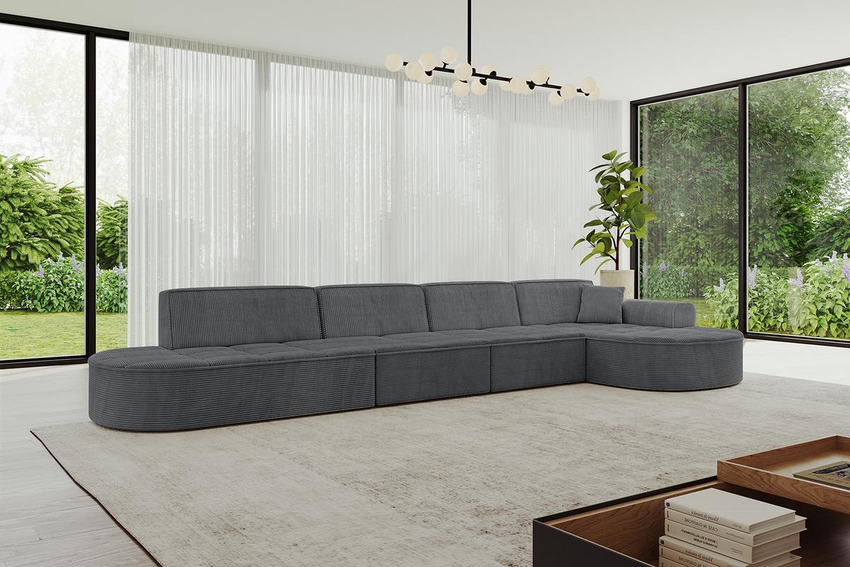 ECKSOFA Ottomane Rechts TARO-L3 - 413x171x79,5 cm Dunkelgrau - Dunkelgrau, Holzwerkstoff/Textil (413/171cm) - ALTDECOR