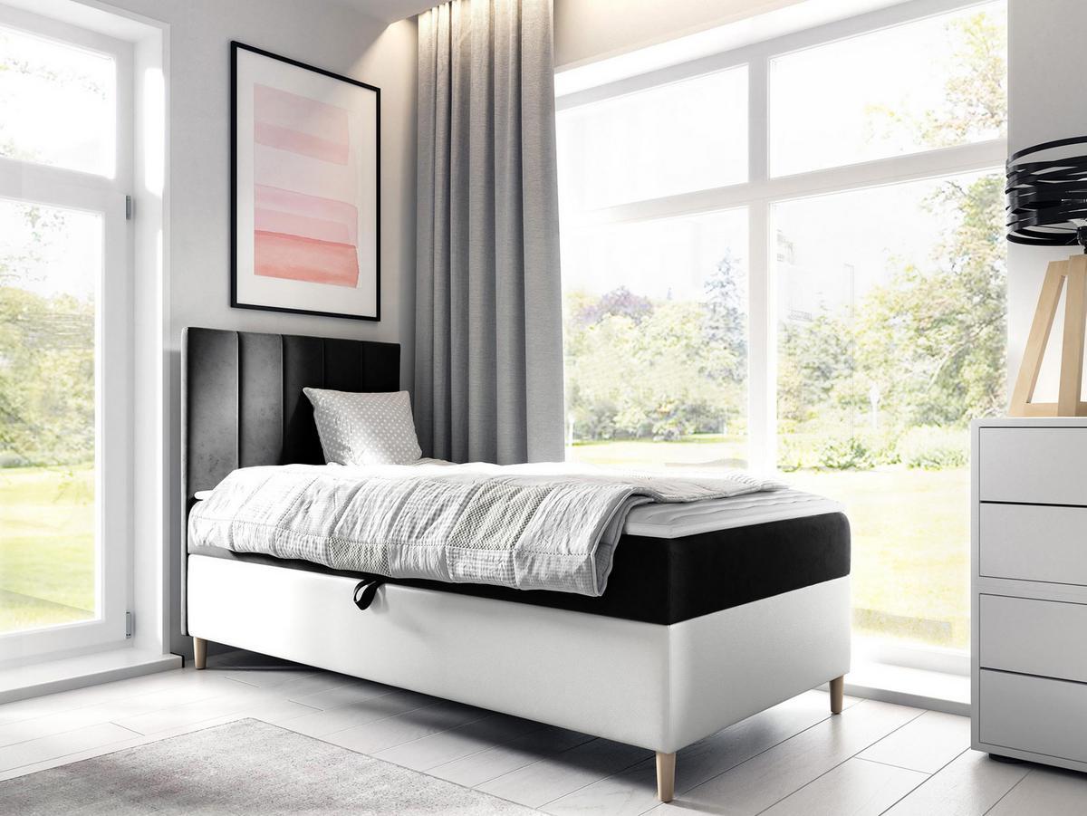 BOXBETT Maja Junior 1, Seite zum Öffnen des Bettkastens: Links - H3 - Schwarz/Weiß, Holz (80/200cm) - MIRJAN24