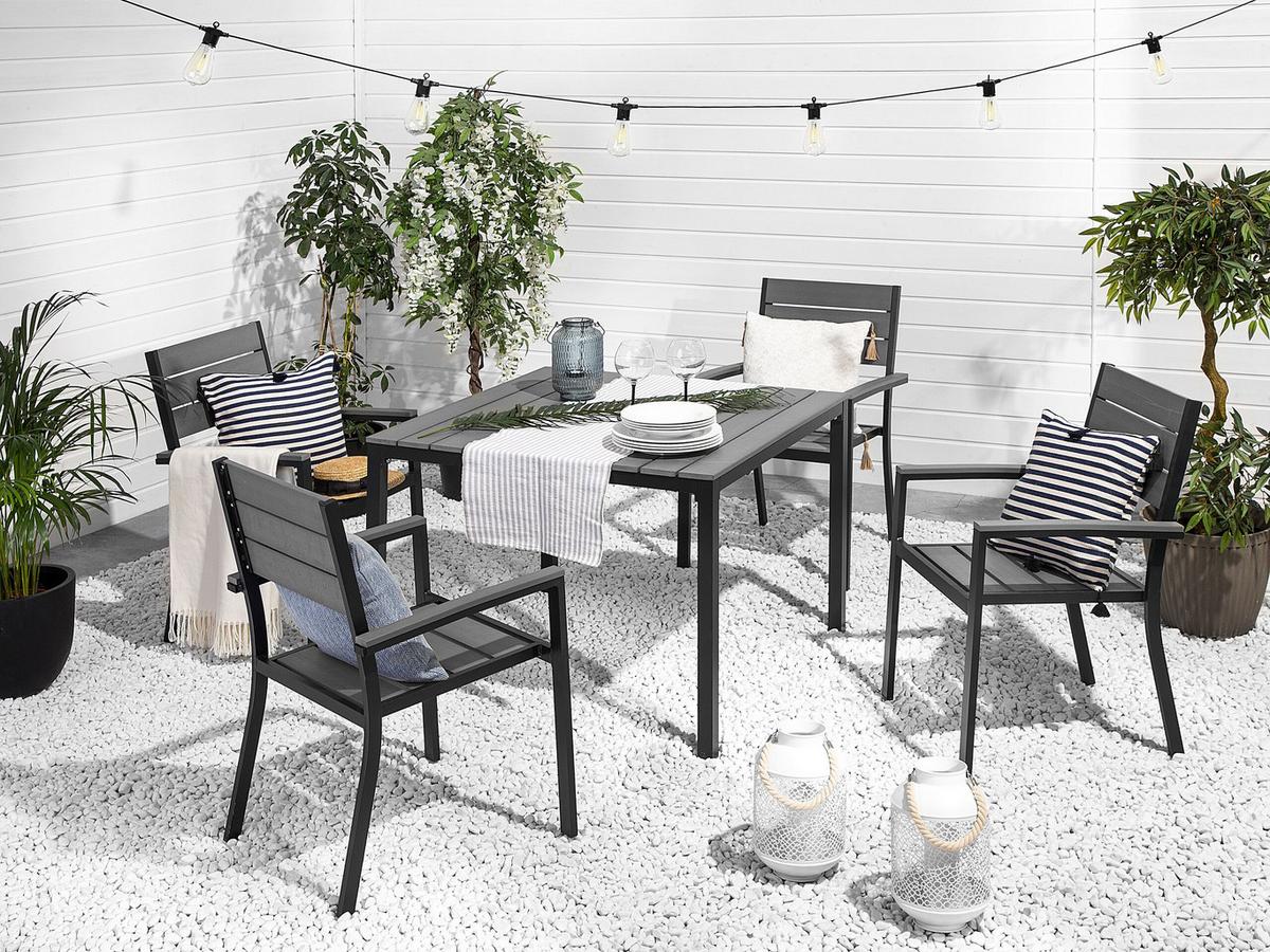 GARTENMÖBEL SET 4-Sitzer Kunstholz grau/schwarz Prato - Schwarz/Grau, Kunststoff - Beliani
