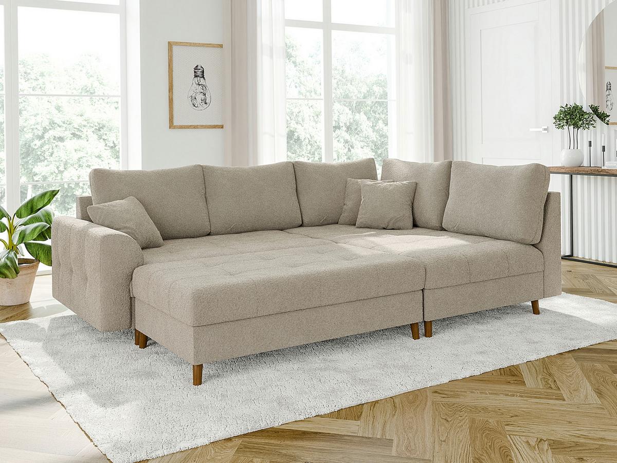 ECKSOFA inkl. Hocker Henrik Beige Boucle - Ottomane rechts - Beige/Braun, Holz/Textil (231/161cm) - S-Style