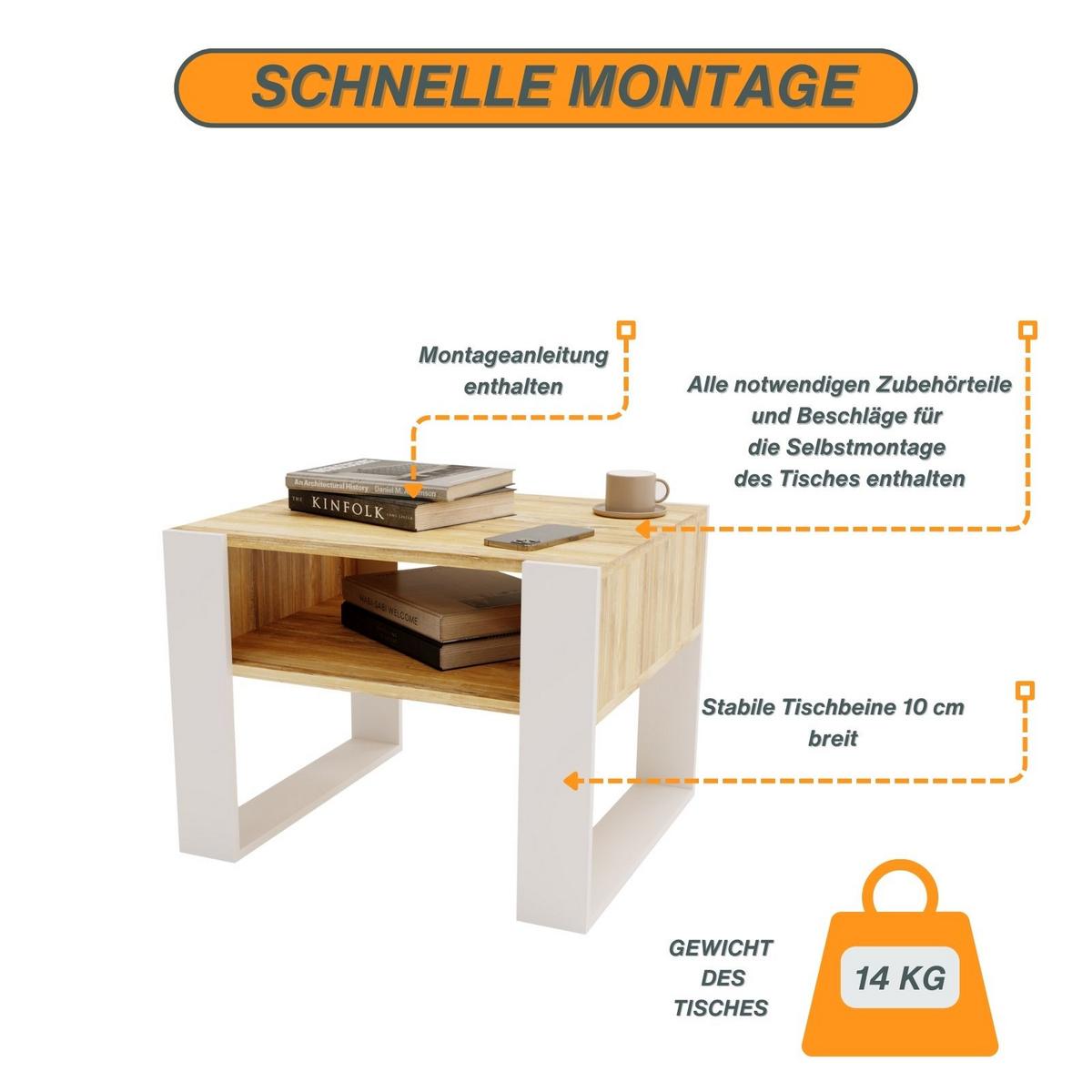 COUCHTISCH Karo65 65/45/53,6 - Alteiche/Weiß, Holzwerkstoff (53.6/65/45cm) - RAUMHIRSCH FURNITURE