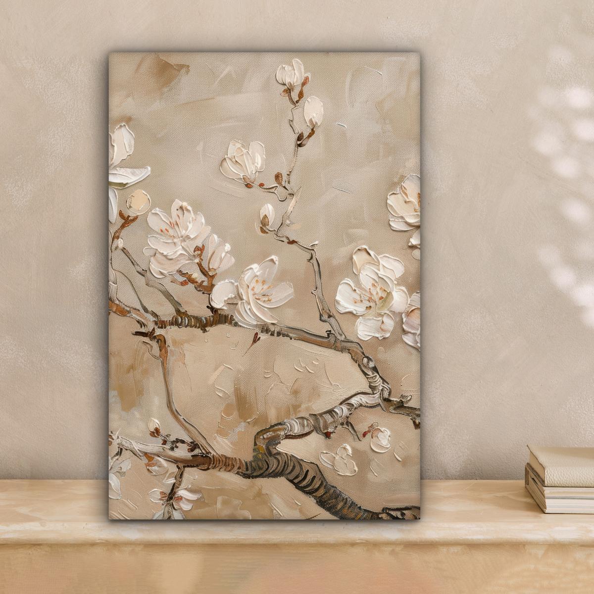 LEINWANDBILD Blumen - Modern - Beige - Weiß - Blüte Deko Wohnzimmer 20x30 cm - Beige, Textil (20/30cm) - MuchoWow