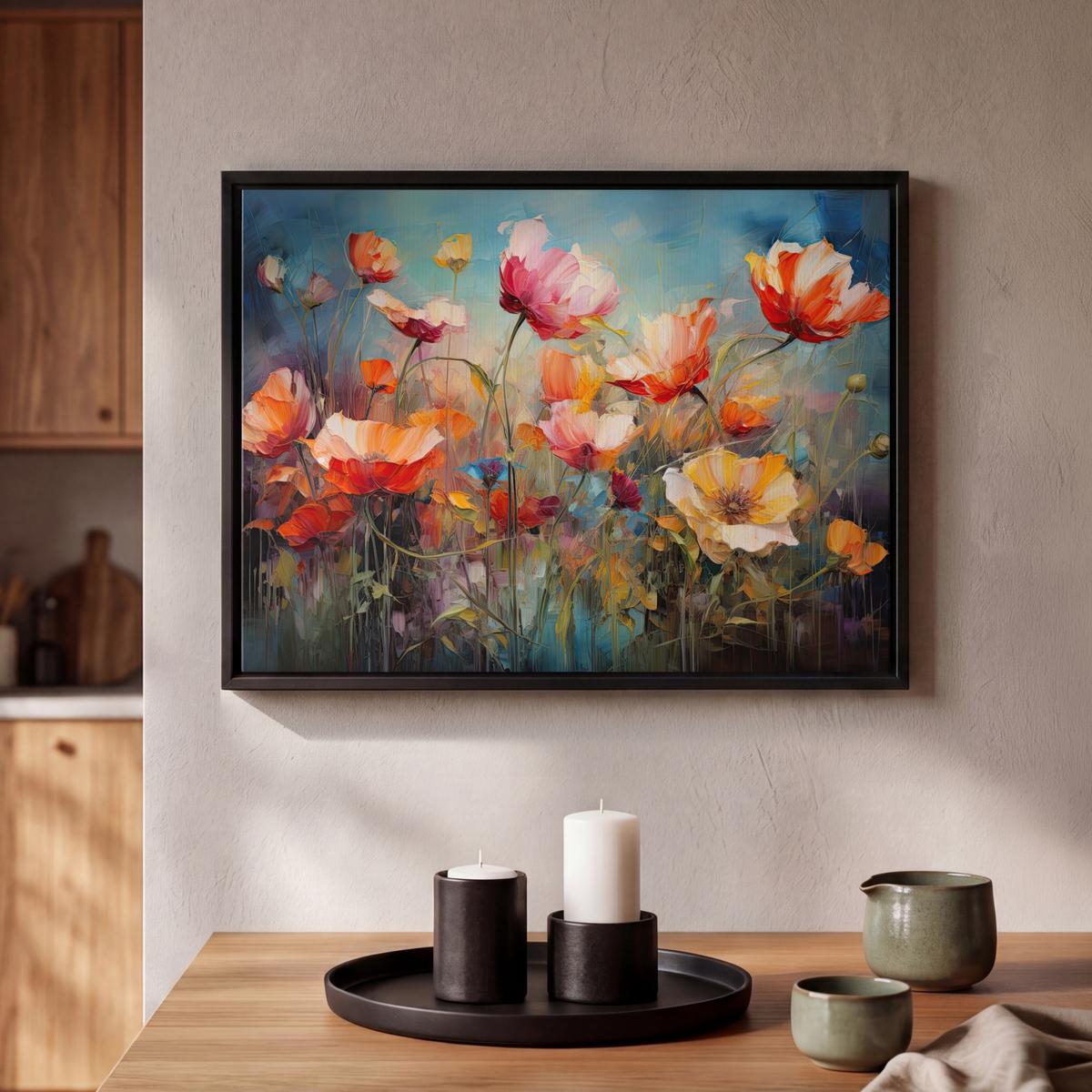 LEINWAND Bilder mit Rahmen - Blumen - Aquarell - Kunst - Botanisch - Natur - 40x30 - Orange, Textil (40/30cm) - MuchoWow