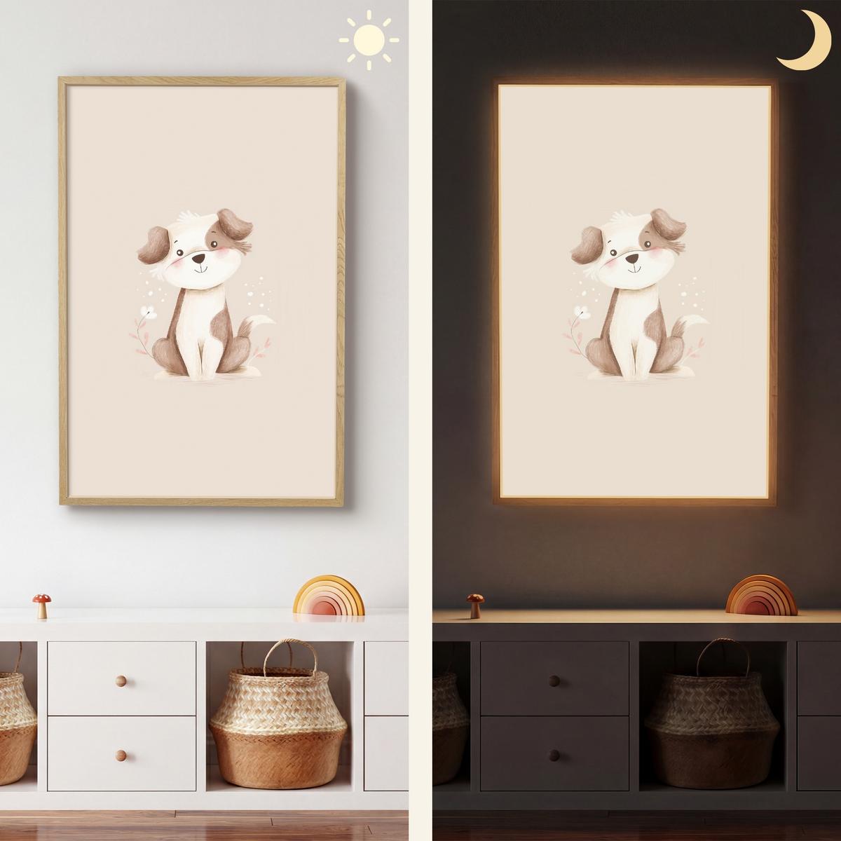 WANDLEUCHTE MIT AKKU Hund - Gefleckt - Braun 60x90 cm - Beige, Holzwerkstoff (60/90/8cm) - OnlyWow