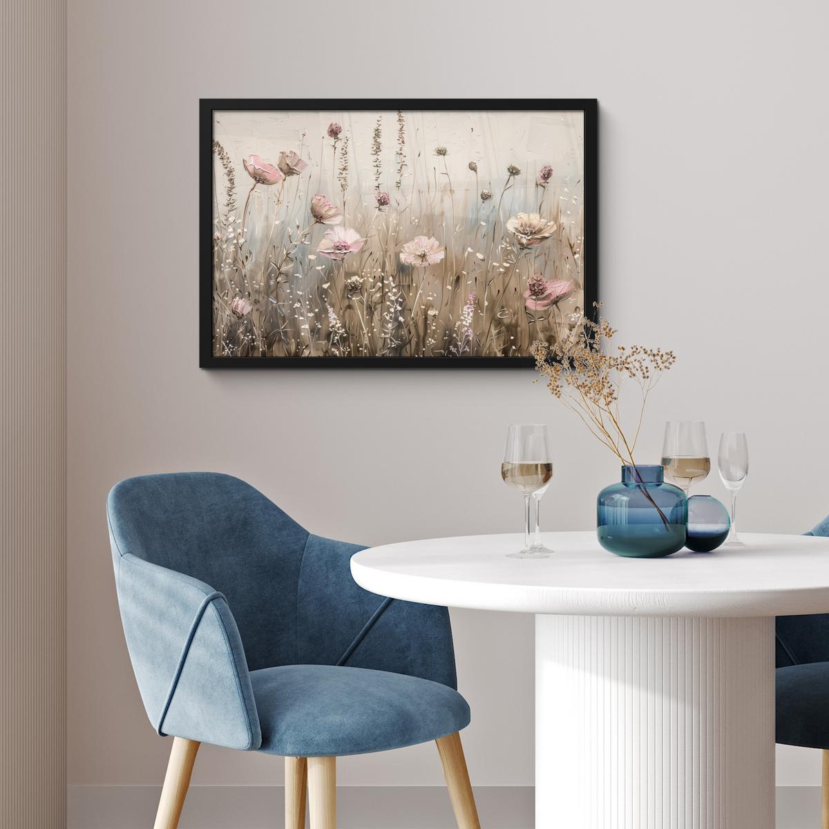 POSTER MIT RAHMENGERAHMTES BILD Blumen - Rosa - Modern - Beige 60x40 cm - Beige, Papier (60/40cm) - MuchoWow