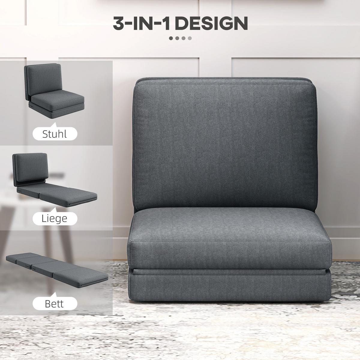 BODENSOFA 3-in-1, bis 240 kg belastbar, Dunkelgrau - Dunkelgrau, Kunststoff (75/18/268cm) - HOMCOM