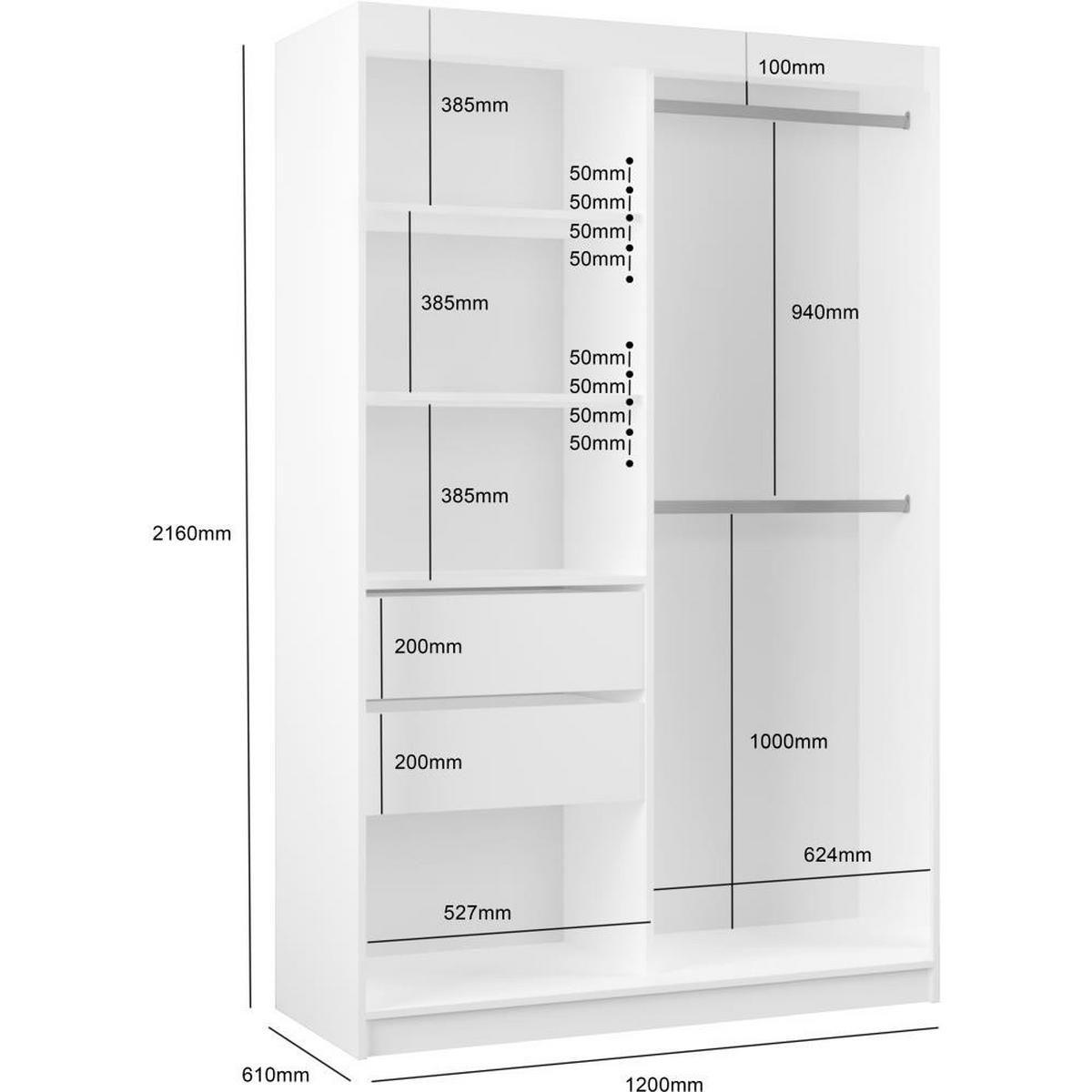 SCHWEBETÜRENSCHRANK Viva II mit Schubladen und Spiegel, mit Lacobel-Glas, 120/216/61 Walnuss - Walnussfarben, Holzwerkstoff (120/216/61cm) - Beautysofa
