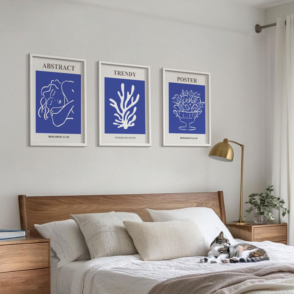 BILDER SET 3er Set - 40x60 cm Weißer Rahmen - Stilvolle blaue Poster - Weiß, Kunststoff (40/60cm) - TULUP