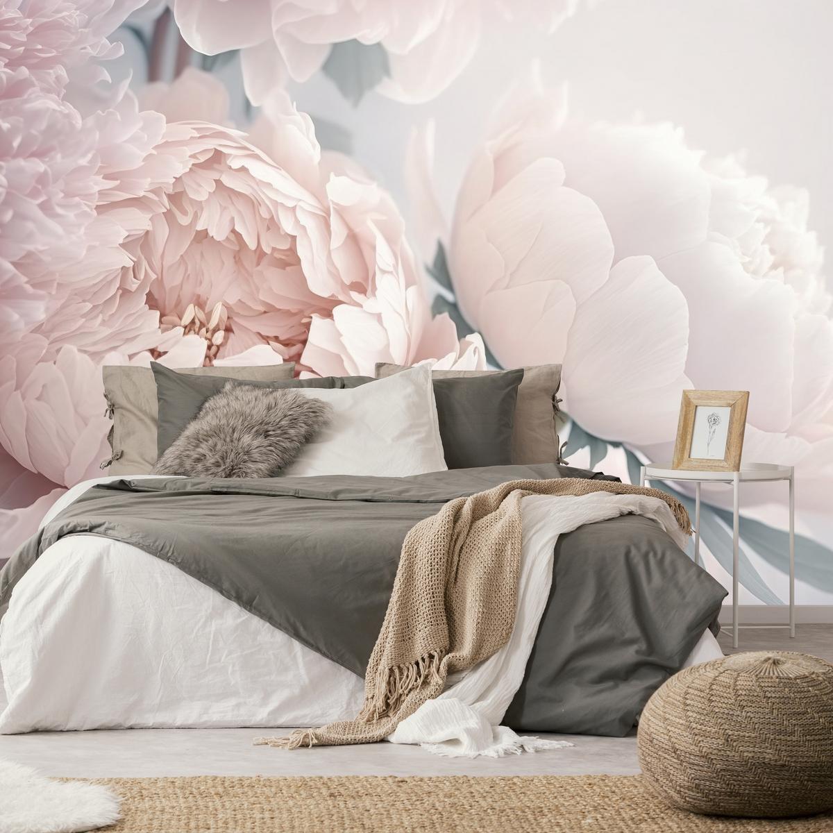 FOTOTAPETE für Schlafzimmer Große Blumen Rosa Pfingstrosen 450x315 - Rosa/Grün, Papier (450/315cm) - Muralo