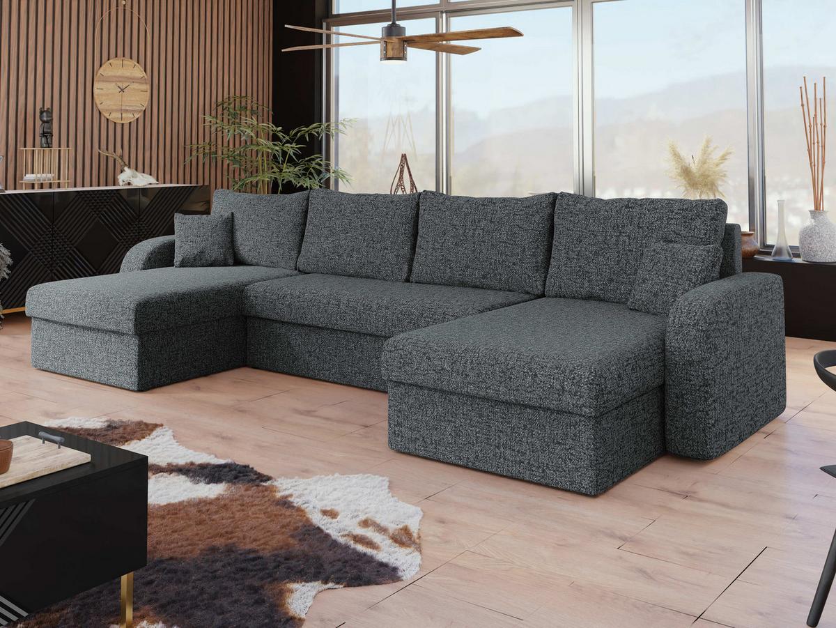 ECKSOFA Kris U Lux - Dunkelgrau/Schwarz, Holz/Kunststoff (304/140cm) - MIRJAN24