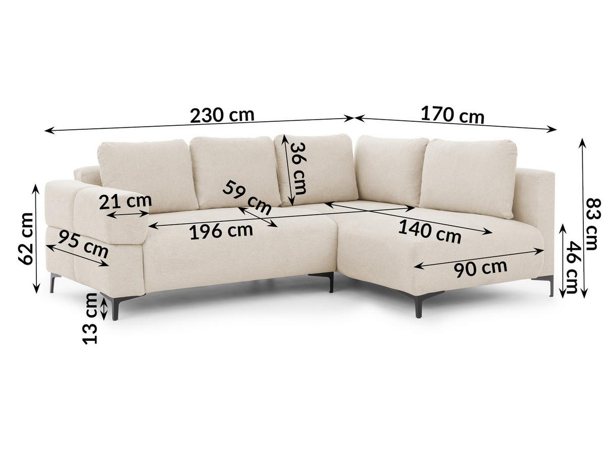 ECKSOFA Cardea in Bubble-Optik aus weichem Hellbeige Strukturstoff mit hohem Sitzkomfort - Ottomane rechts - Beige/Schwarz, Holz/Textil (230/170cm) - S-Style Möbel