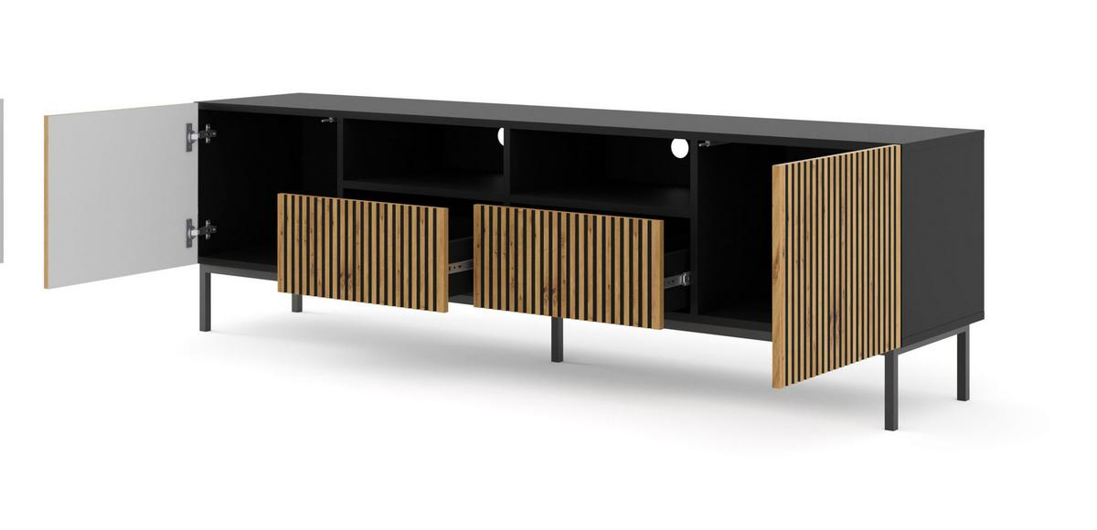 TV LOWBOARD Schwarz, Artisan-Schwarz, Schwarz 200/58/42 - Schwarz/Eiche Artisan, Holzwerkstoff (200/58/42cm) - RAUMHIRSCH FURNITURE