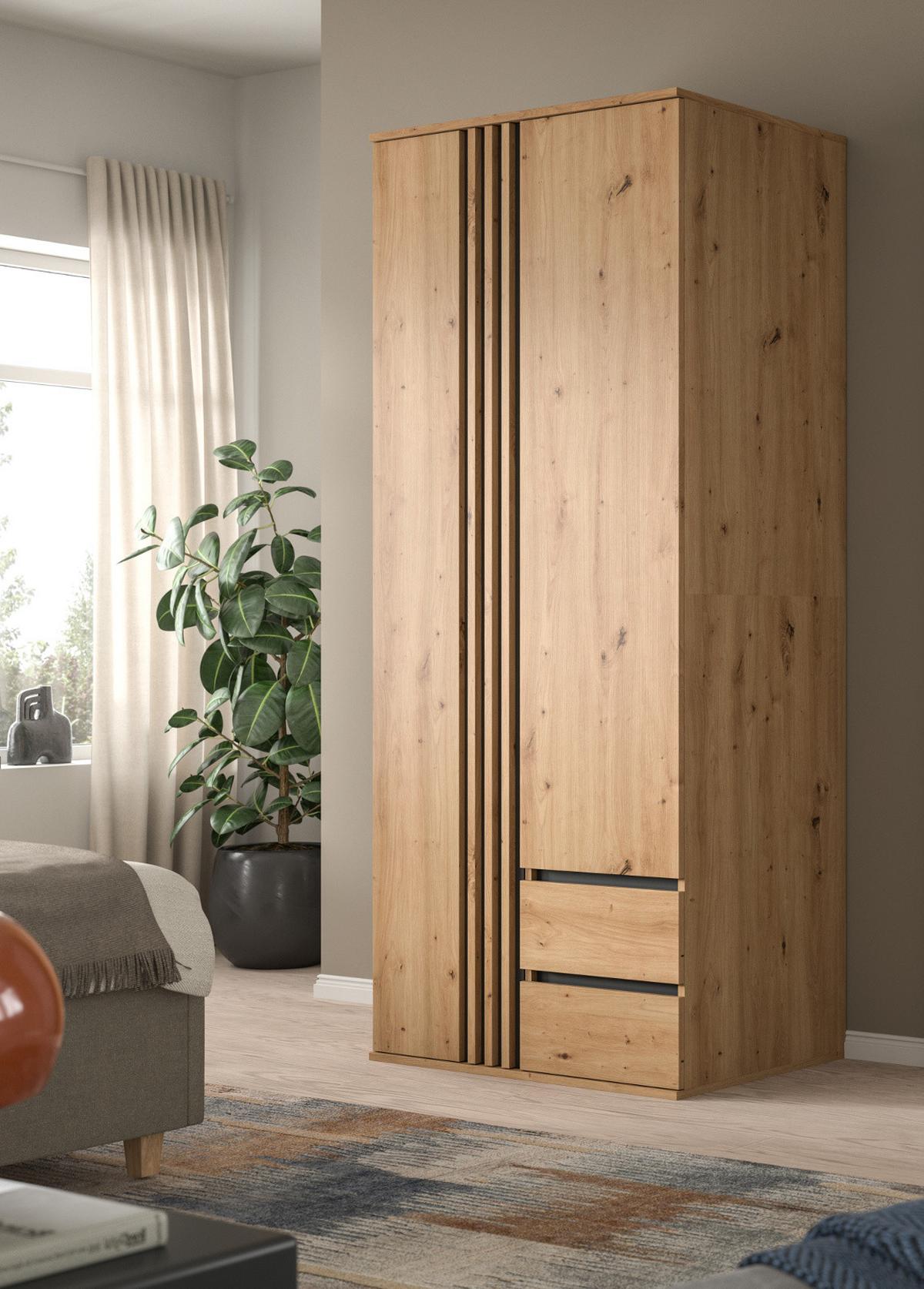 KLEIDERSCHRANK Eiche Artisan, grau 80 x 192 cm, Wäscheschrank 2-türig - Anthrazit/Eiche Artisan, Holzwerkstoff (80/192/56cm) - Inn.Furn
