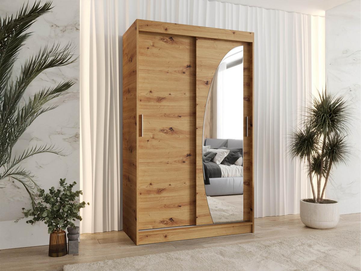 SCHWEBETÜRENSCHRANK Wika 120 cm - Silberfarben/Eiche Artisan, Holzwerkstoff/Kunststoff (120/200/62cm) - MIRJAN24