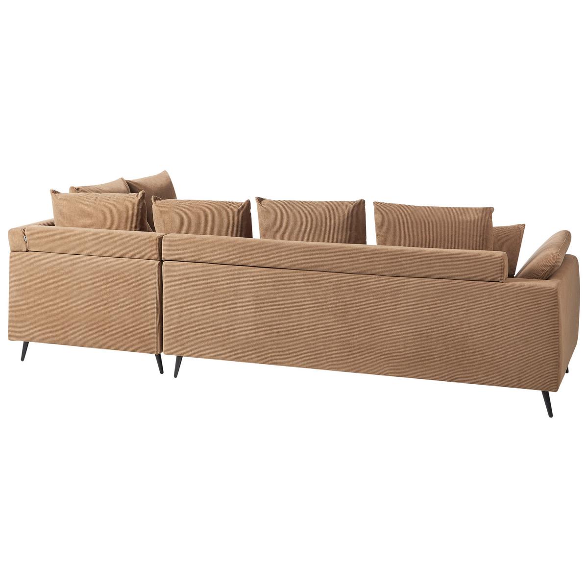 ECKSOFA 4-Sitzer Cord Braun linksseitig Lunner - Schwarz/Braun, Textil (266/180cm) - Beliani
