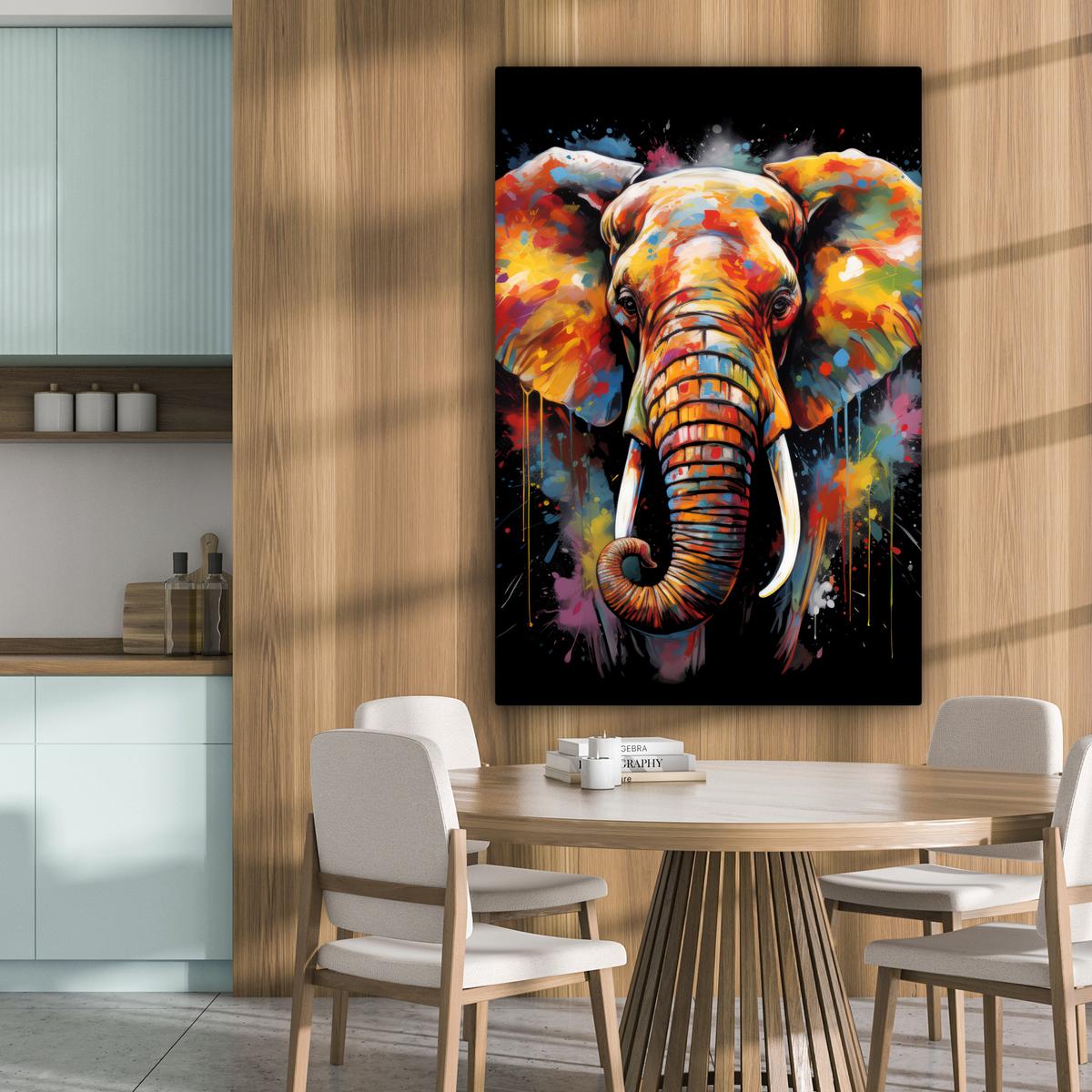 LEINWANDBILD Elefant - Graffiti - Schwarz - Tiere - Farben Deko XXL 80x120 cm - Schwarz, Textil (80/120cm) - MuchoWow